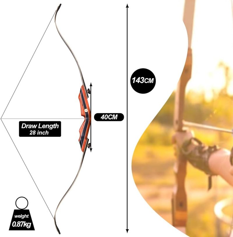 PMZ Recurve Bow and Arrow Set - 60" Wooden Takedown Bow Kit for Youth & Adults | 6 Arrows Included, 20-60lbs RH Only