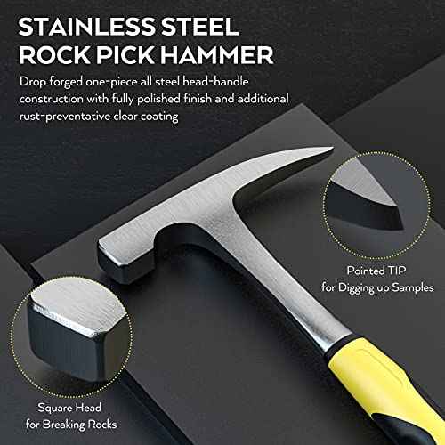 INCLY 8PCS Geology Rock Pick Equipment Kit, 3lb Sledge & 32oz Rock Hammer with 3PCS Concrete Chisel, Safety Goggles, Jewelers Loupe, Rock Hounding Equipment for Splitting, GoldMining, Stone Breaking