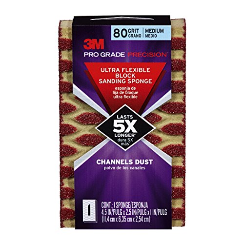 3M 2501PGP-80M-UF Pro Grade Precision 80-Grit Ultra Flexible Block Sanding Sponge, 4.5" x 2.5" x 1"