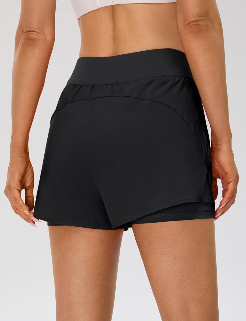 BMJL Womens 2 in 1 Running Shorts with Zip Pockets 3" Quick Dry High Waisted Gym Workout Shorts with Liner