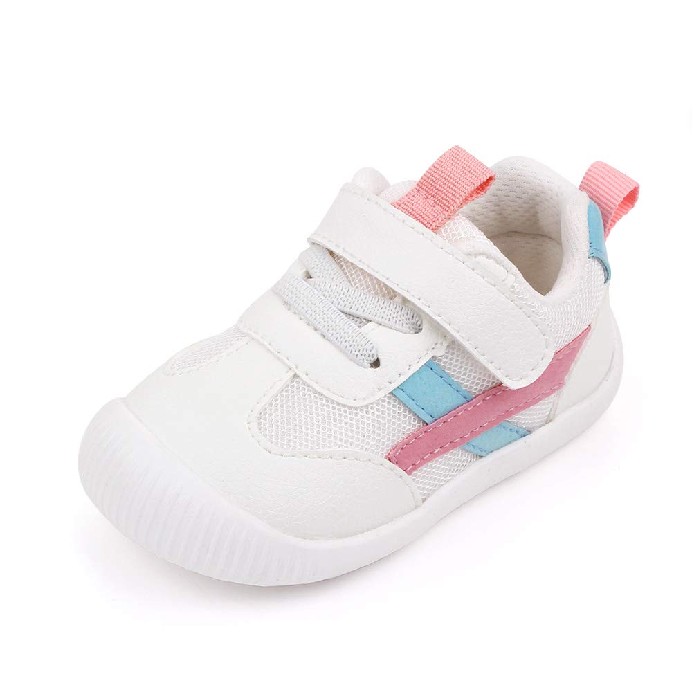 MK MATT KEELY Baby Boys Girls First Walking Shoes Toddler Anti-Slip Soft PU Leather Prewalker Sneakers,Size 3 UK Child,Pink