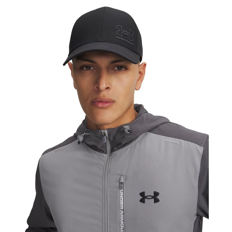 Under Armour Men's Iso-Chill ArmourVent Stretch Fit Hat, (004) Black / / Castlerock, Medium/Large