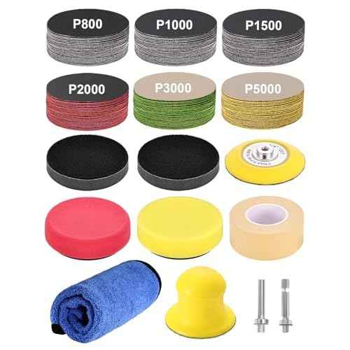 3 Inch Wet Dry Headlight Restoration Kit, Drill Sanding & Polishing Attachment with 800-5000 Grit Sandpaper Discs, 1/4 Shanks, Foam Pads, 3.3'' Face Buffing Polishing Pads, Masking Tape