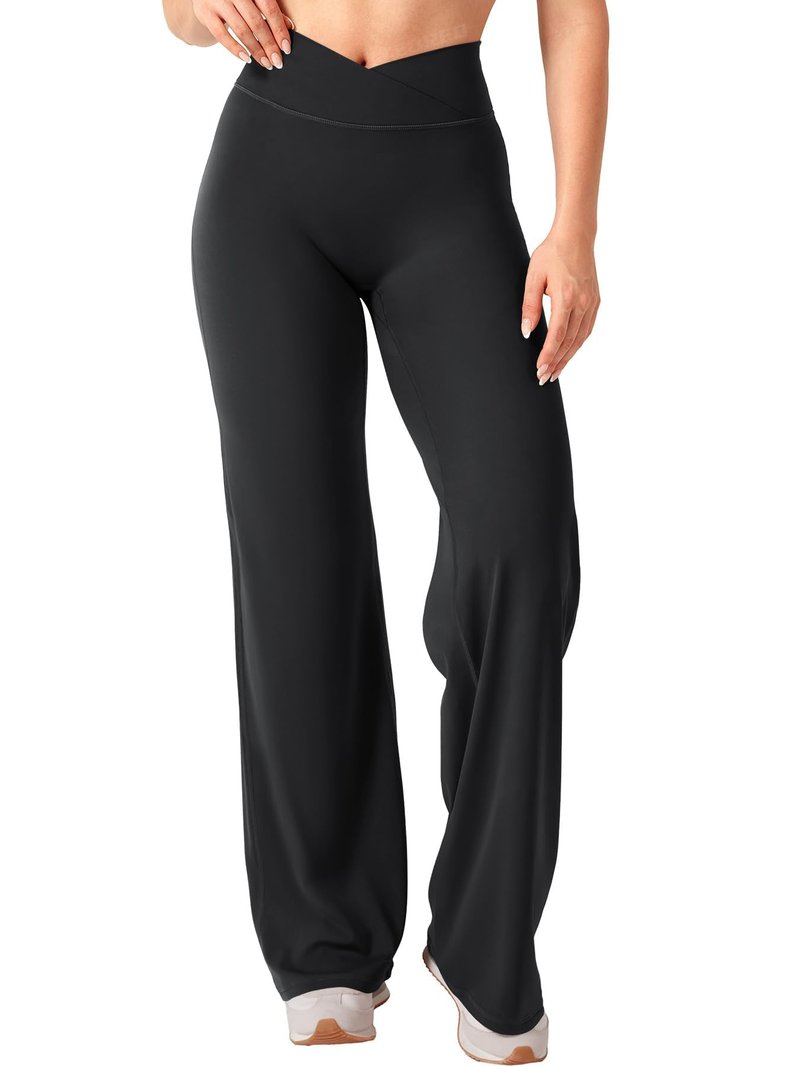 YEOREO Ease Straight Leg Leggings for Women No Front Seam Workout Leggings 31.5" Crossover High Waist Soft Yoga Pants Black L