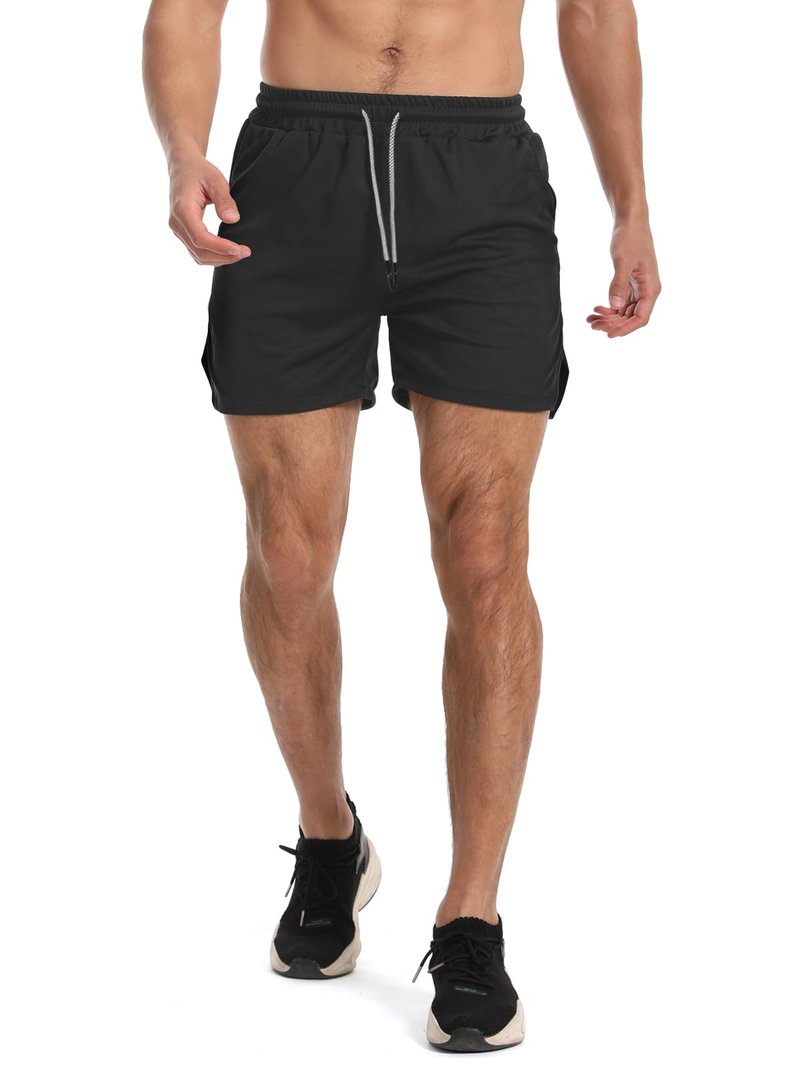 Aolesy Men's 2 Pack Gym Workout Shorts 5 Inch Lightweight Bodybuilding Athletic Shorts Running Training with Zipper Pockets & Towel Loop