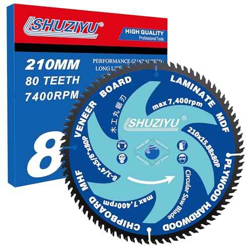 LSHUZIYU 8 1/4 Inch (210MM)-80T, Arbor 5/8"-Diamond, Smooth Cut Coating. Circular Saw Blade, Table Saw Blade, Miter Saw Blade, for Laminate, Veneer Board, Plywood, Hard Wood, MDF and HDF Cutting