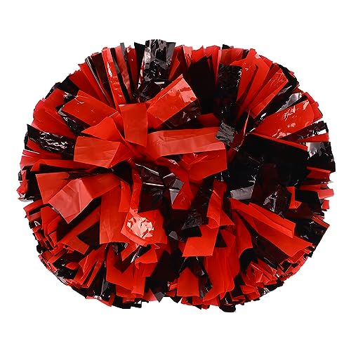 Hooshing 2PCS Cheerleading Pom Poms Red and Black PomPoms with Baton Handle for Team Spirit Sports Dance Cheering Girls Gifts