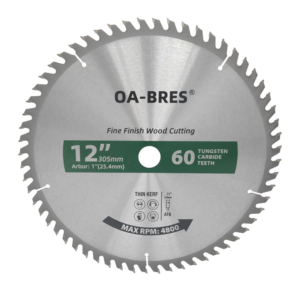 12-Inch Miter/Table Saw Blades, 60-Tooth ATB TCT Fine Finish Wood Cutting Circular Saw Blade with 1-Inch Arbor