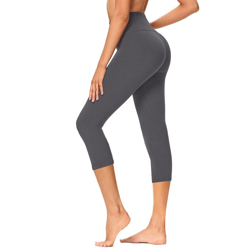 GAYHAY High Waisted Capri Leggings for Women - Soft Slim Yoga Pants for Running Cycling Workout Deep Grey