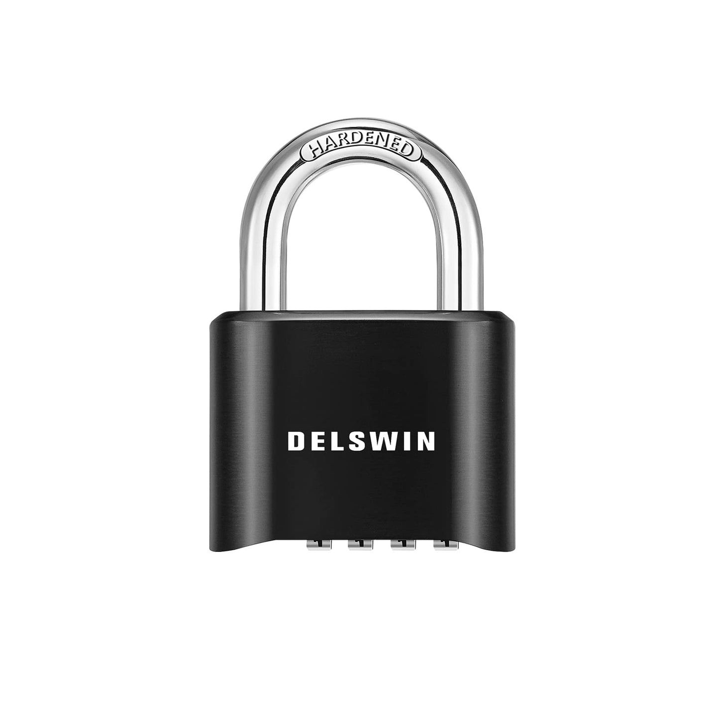 DELSWIN 4-Digit Combination Lock Outdoor Padlock - Heavy Duty Locker Lock with Hardened Steel Shackle, Waterproof Combo Lock for Gym Locker, Hasp Storage, Shed, Fence, Gate (Black,1Pcs)