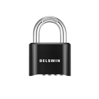 DELSWIN 4-Digit Combination Lock Outdoor Padlock - Heavy Duty Locker Lock with Hardened Steel Shackle, Waterproof Combo Lock for Gym Locker, Hasp Storage, Shed, Fence, Gate (Black,1Pcs)