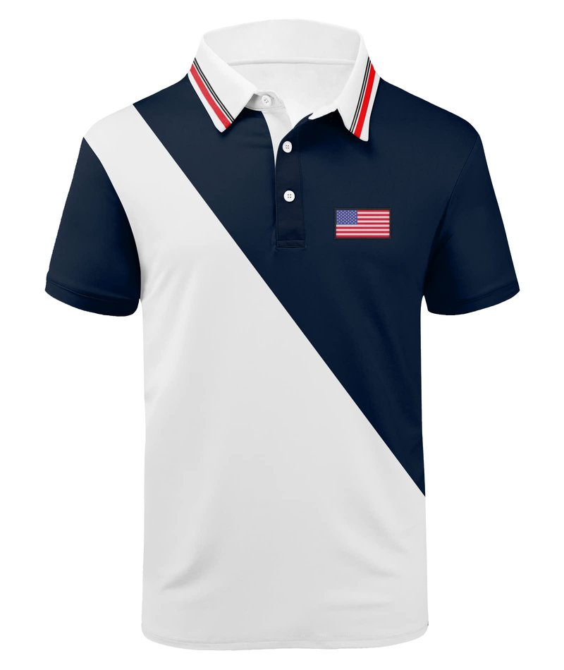 ZITY Golf Polo Shirts for Men Short Sleeve Athletic Tennis T-Shirt Navy White L