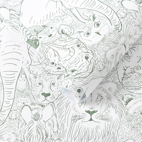 Heroad Peel and Stick Wallpaper Green Contact Paper 17.3"x78.7" Animal Wall Paper Modern Removable Self Adhesive Wallpaper for Bedroom Bathroom Wall Waterproof Papel Tapiz para Pared