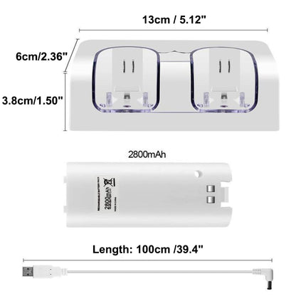 OSTENT Charger Dock Station + 2 Battery Packs Compatible for Nintendo Wii Remote Controller Color White