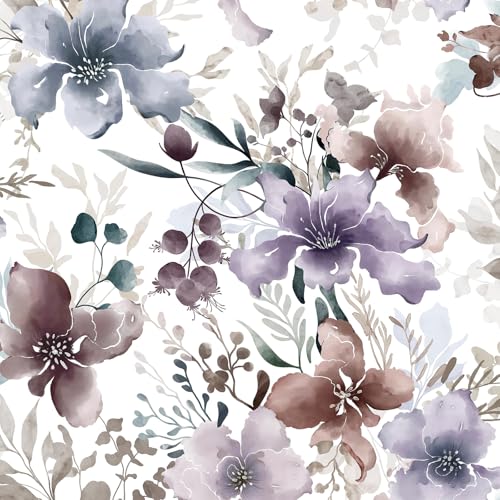 GloryTik Floral Wallpaper Purple Peel and Stick Wallpaper Boho Wall Paper Floral Contact Paper Removable Bathroom wallpapr Self Adhesive Wallpapr for Bedroom Cabinets Decor Vinyl 17.3"X118"