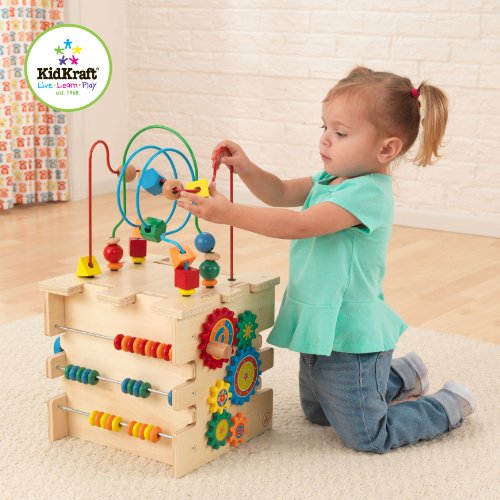 KidKraft Deluxe 5-Sided Wooden Activity Cube for Toddlers and Young Children, Activity Center for 1 Year Old with Bead Maze and Alphabet Letters, Educational Toys for Kids, 63298
