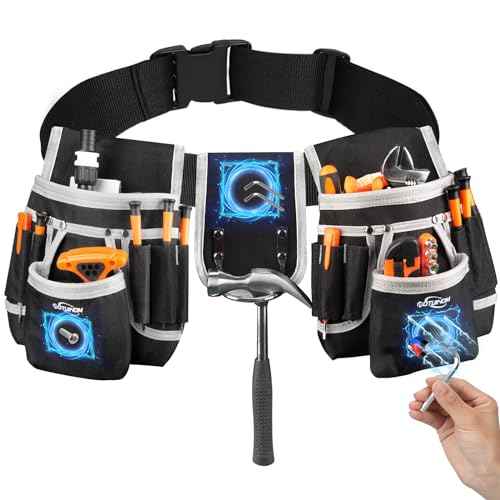 Tool Belt, Magnetic Tool Pouch with 26 Pocket Tool Belts for Men Heavy Duty Tool Pouch Bag, Detachable Tool Bags for Carpenter, Electrician, Woodworker, Construction