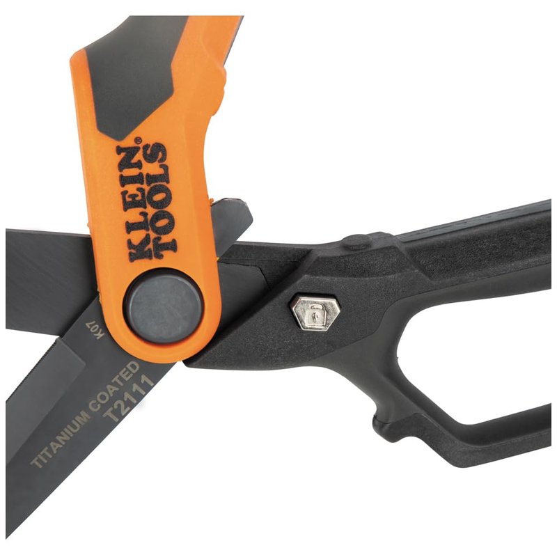 Klein Tools T2111 Titanium-Coated Professional Scissors, High Leverage Stainless Steel Shears, Serrated Blades, Cuts Heavy Duty Material, 10-Inch