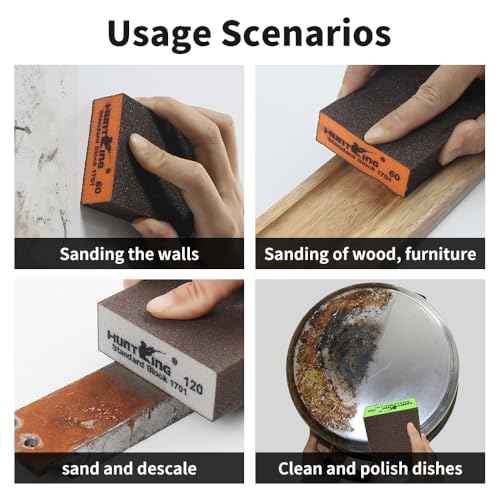 Huntking 6 Pack Sanding Sponge Sanding Block 36/60/100/120/180/220 Grit Sandpaper Assortment Hand Sander Sponges-Wet and Dry Sandpaper for Wood Drywall Metal Glasses