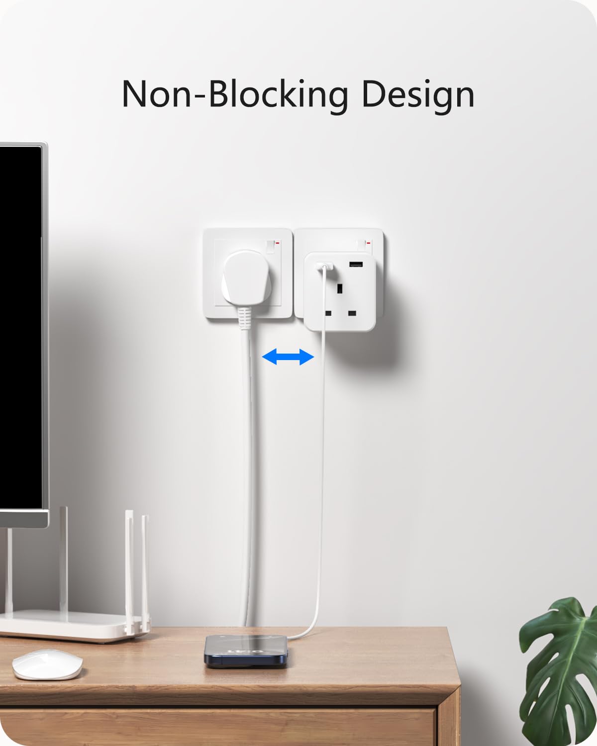LENCENT Multi Plug Extension with 2 USB, 3 Way 3 Plugs Socket adapter, 5-in-1 Cube Electrical Extender Socket Adaptor, USB Wall Charger, 3 Pin Plug Expander for Home, Office, Kitchen, 13A 3250W