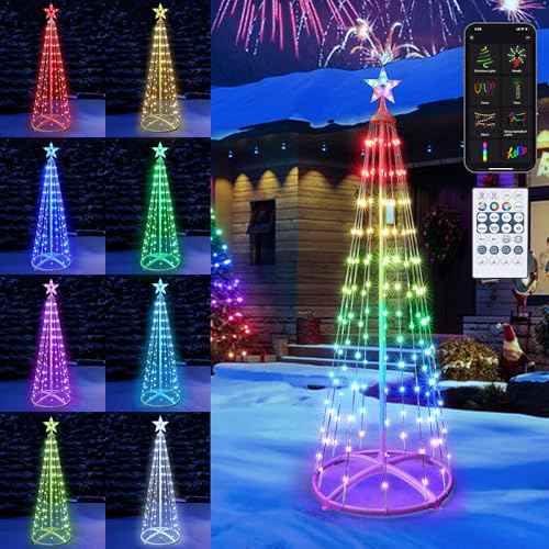 Toodour Smart Christmas Cone Tree Lights, 5FT 154 LED RGB Christmas Tree Lights with Bluetooth & App Controlled, Waterproof, Music Sync Color Changing Xmas Light for Yard Indoor Outdoor Xmas Decor