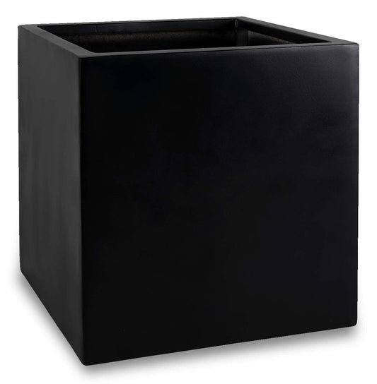 Black Square Planter Box Indoor Outdoor Flower and Tree Large Cube Planting Pot 16" X 16" - Fiberstone