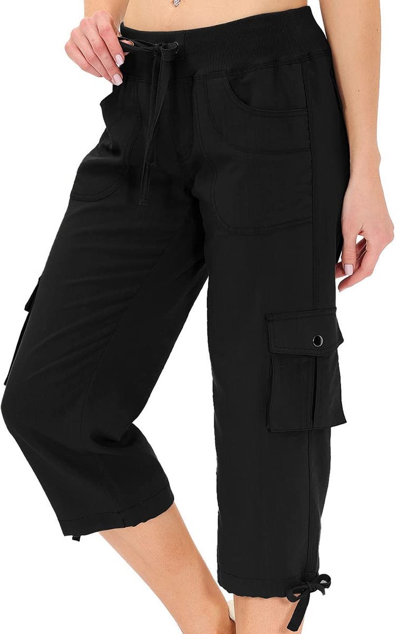 MoFiz Womens Capris with Pockets Loose Fit Casual Capri Pants Dressy Lightweight Ladies Baggy Cargo Pants for Hiking Black 4XL