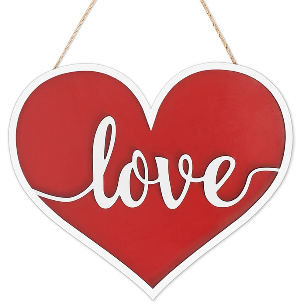 AKEROCK Valentines Day Door Decorations, 3D Heart Shaped Wooden Hanging Sign for Valentines Decorations or Wall Decor