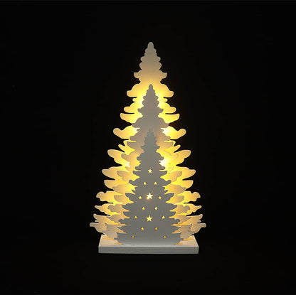 Supergorea Wooden Christmas Tree Tabletop Decor, LED Wood Craft Christmas Trees Light 2AA Battery Powered 10 inch for Xmas Home Decorations(Indoor)