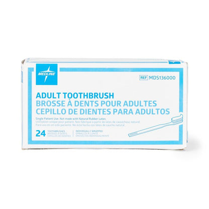 Medline Individually Wrapped Adult Toothbrush, Bulk Packaged, Great for Donations or at Home Use (Pack of 144)
