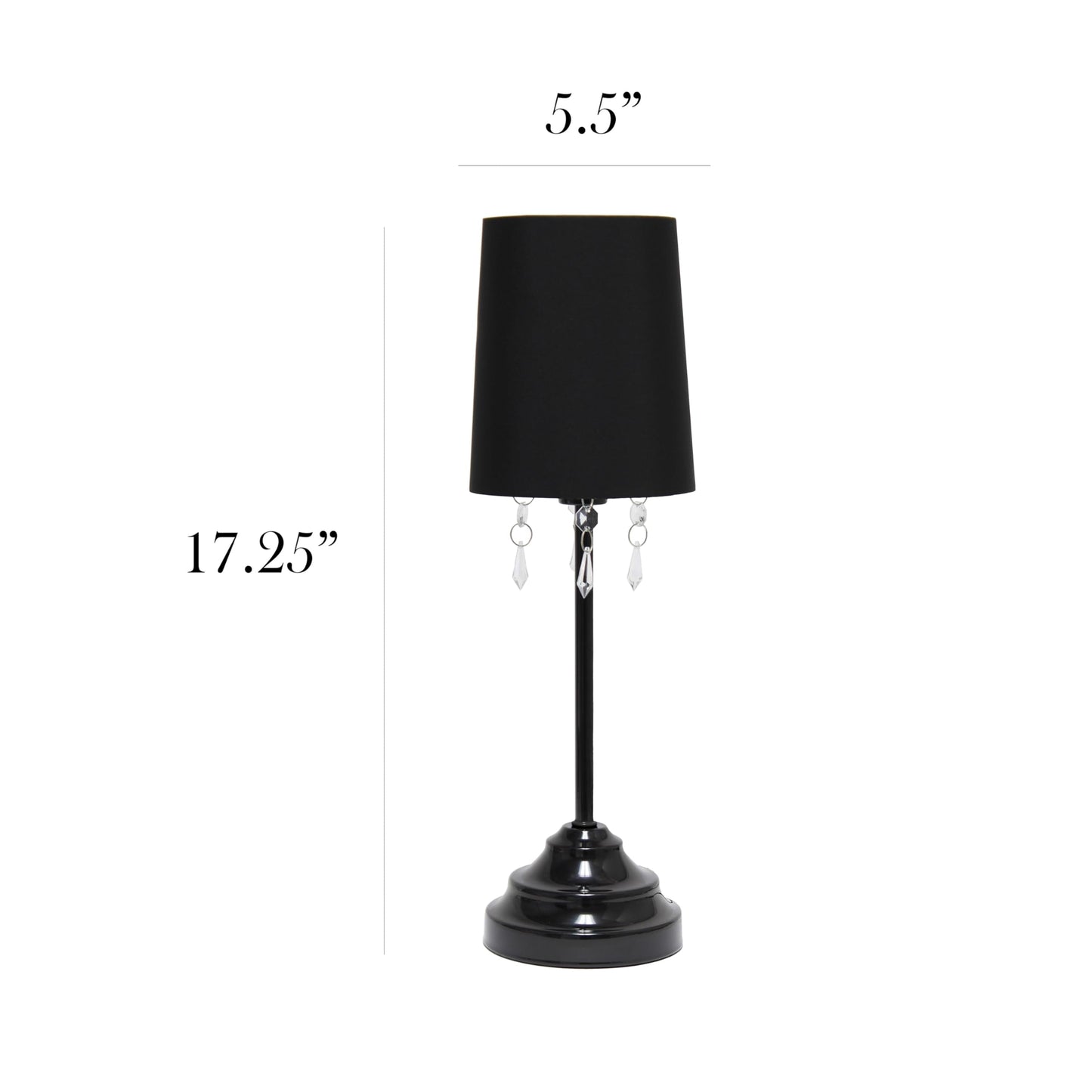 Simple Designs LT3018-BLK Table Lamp with Fabric Shade and Hanging Acrylic Beads, Black