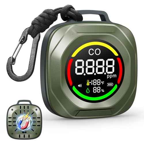 3-in-1 Carbon Monoxide Detectors - Rechargeable Co Monoxide Detector with Alarm, Temperature & Humidity Detection, Magnetic Back, 200H Standby, Custom Thresholds for RV, Car, Camping & Travel - Green