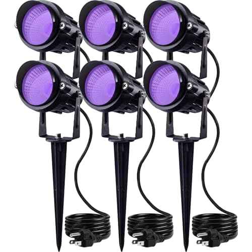 SUNVIE 6 Pack Halloween LED Black Lights12W Black Light Spotlight Outdoor 120V Outdoor Blacklight Spotlight Waterproof Halloween Blacklight Spot Light for Glow Party Fluorescent Body Paint