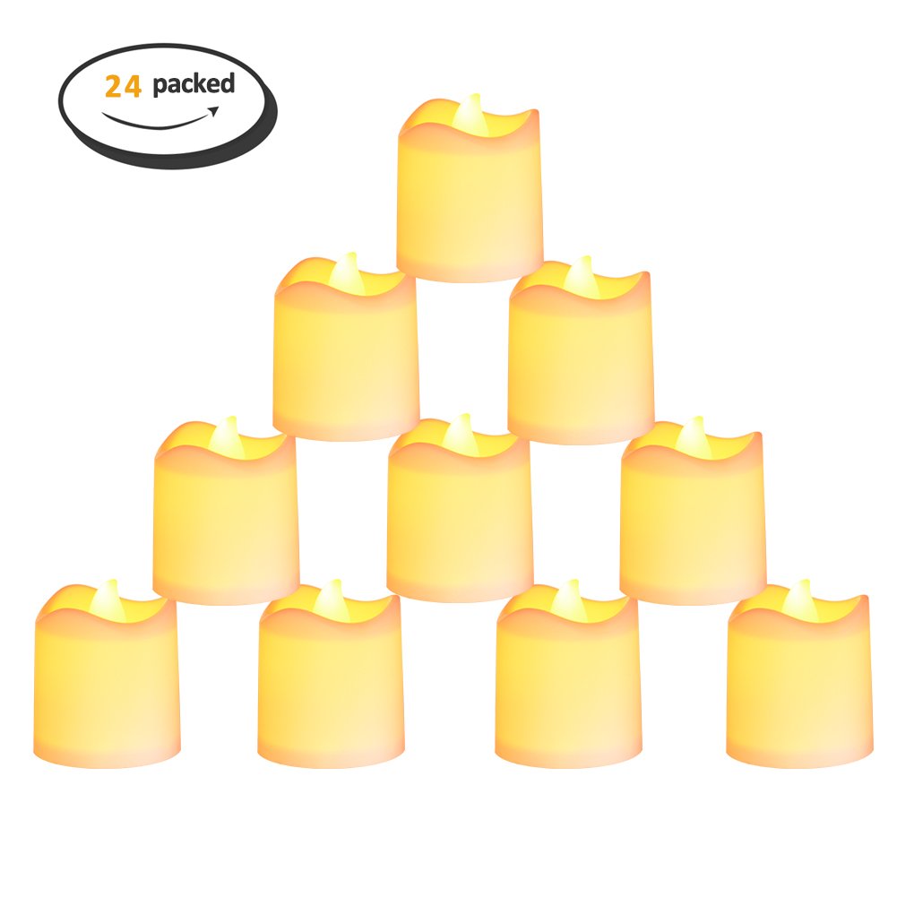 Litake LED Candles, Tea Lights 24 Flickering Flameless Candles Realistic Warm White Battery Powered Electric Fake Light for Weddings, Birthday, Festivals, Halloween, Home, Dinner, Party, Decoration