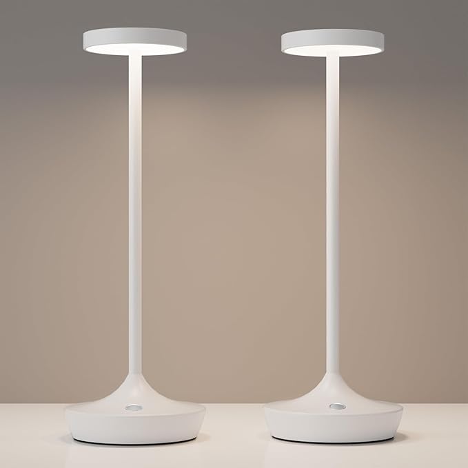 Cordless Table Lamp Rechargeable - 6000mAh LED Battery Operated Table Light - Portable Touch Dimmable Outdoor Waterproof Table Lamps for Patio Bar Restaurant Dining (2 White)
