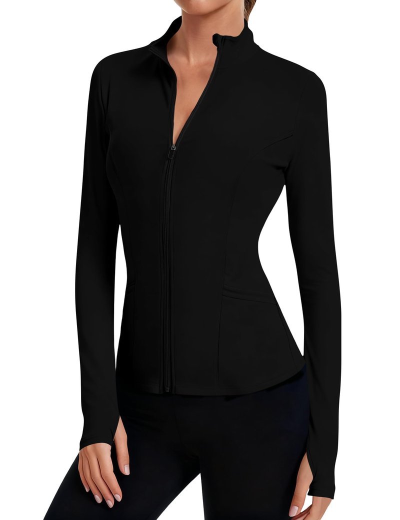 LOMON Women's Black Workout Jacket Athletic Black Zip Up Jacket Women Athletic Tops for Women Active Tops Golf XL