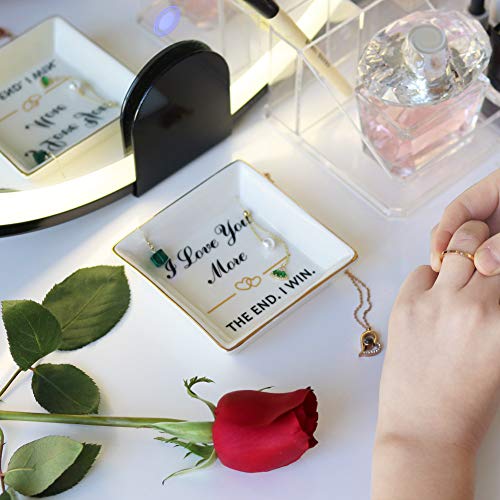 AREOK Best Wife Gifts from Husband, Happy Anniversary - Valentines Day Birthday Gifts for Her Wife Girlfriend Romantic, Ceramic Ring Dish Holder, Jewelry Tray, Trinket Dish, I Love You More
