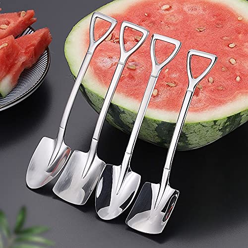Aliotech Dessert Spoon Set, 4 Pcs 4.8" Shovel Shape Stainless Steel Spoons, Ice Cream Fruit Spoon for Home, Kitchen or Restaurant by Aliotech