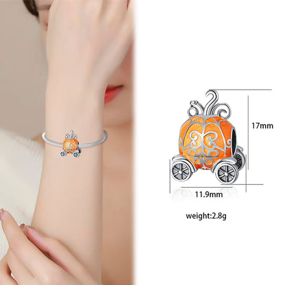 BEVALY Halloween Glow-in-the-dark Pumpkin Car Charm Fit for Pandora Bracelets and Necklaces, 925 Sterling Silver Bead Jewelry Gift for Women