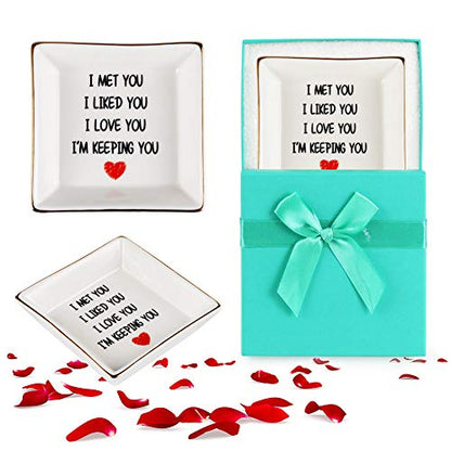AREOK Best Gifts for Wife Gifts from Husband, Valentines Day Gift for Wife Her - Happy Anniversary Birthday Presents for Girlfriend Romantic, Ceramic Ring Dish, Jewelry Tray, Trinket Dish, I Love You