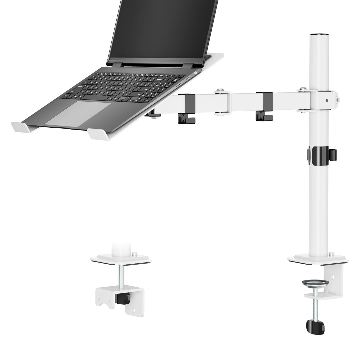 Laptop Desk Mount, Single Laptop Stand Arm with Vented Tray for 17 inch Notebook or 14”-32” Monitor, Holds up to 17.6 lbs, Fully Adjustable, Clamp/Grommet Mounting, VESA 75/100mm