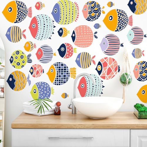 Boho Style Fish Wall Decals Ocean Fish Characters Wall Stickers DIY Peel & Stick Under The Sea Wall Art Sticker for Kids Bedroom Playroom Bathroom Baby Nursery