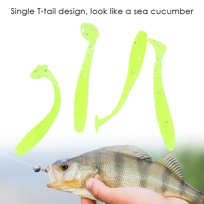 Fishing Lures, 50PCS Soft Plastic T Tail Grub Baits Kit, Swimbaits 2in Fluorescent Green, for Freshwater Saltwater Lakes Rivers Fishing Enthusiasts