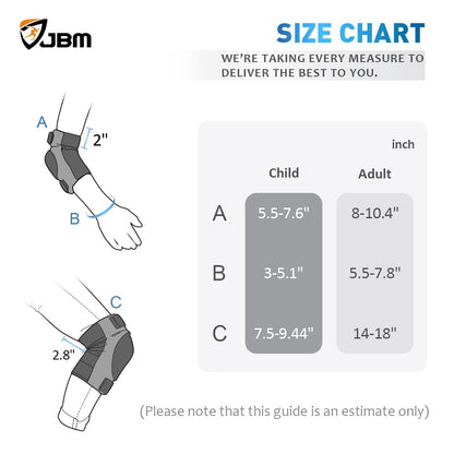JBM Adult & Kids Knee Pads Elbow Pads and Wrist Guards for Inline Skating, Roller Skating, Skateboarding, Scootering
