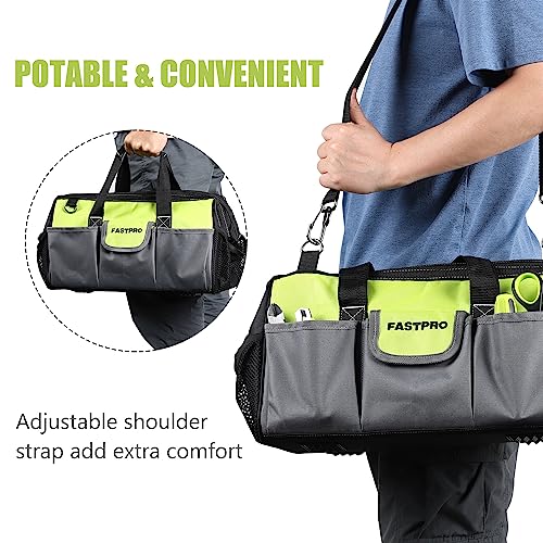 FASTPRO 16-inch Tool bag, Wide Mouth Tool Organizer with Large Capacity, Multi-pocket and Adjustable Shoulder Strap