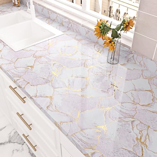 Gold Pink Marble Contact Paper for Countertops Glossy Waterproof Marble Wallpaper Peel and Stick Countertops for Kitchen Bathroom Wall Cabinet Self Adhesive Temporary Wall Counter Top Cover