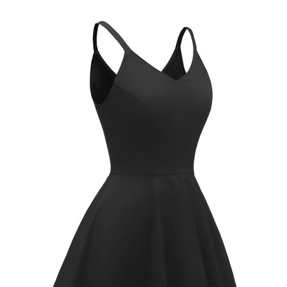 GOOBGS Women's 1950s Retro Vintage Spaghetti Strap Cocktail Swing Dresses with Pockets Black M