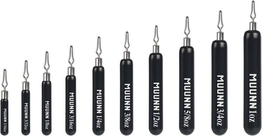 Tungsten Drop Shot Weights - 10 Pack with Quick-Change 360° Rotating Clip | 3 Colors, 10 Sizes, 1/16oz-1oz