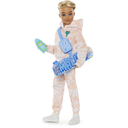 Barbie Dream Besties Doll and Accessories, Ken Posable Fashion Doll with Removable Fashions & Blonde Hair, 9 Summer & Skateboard Themed Pieces