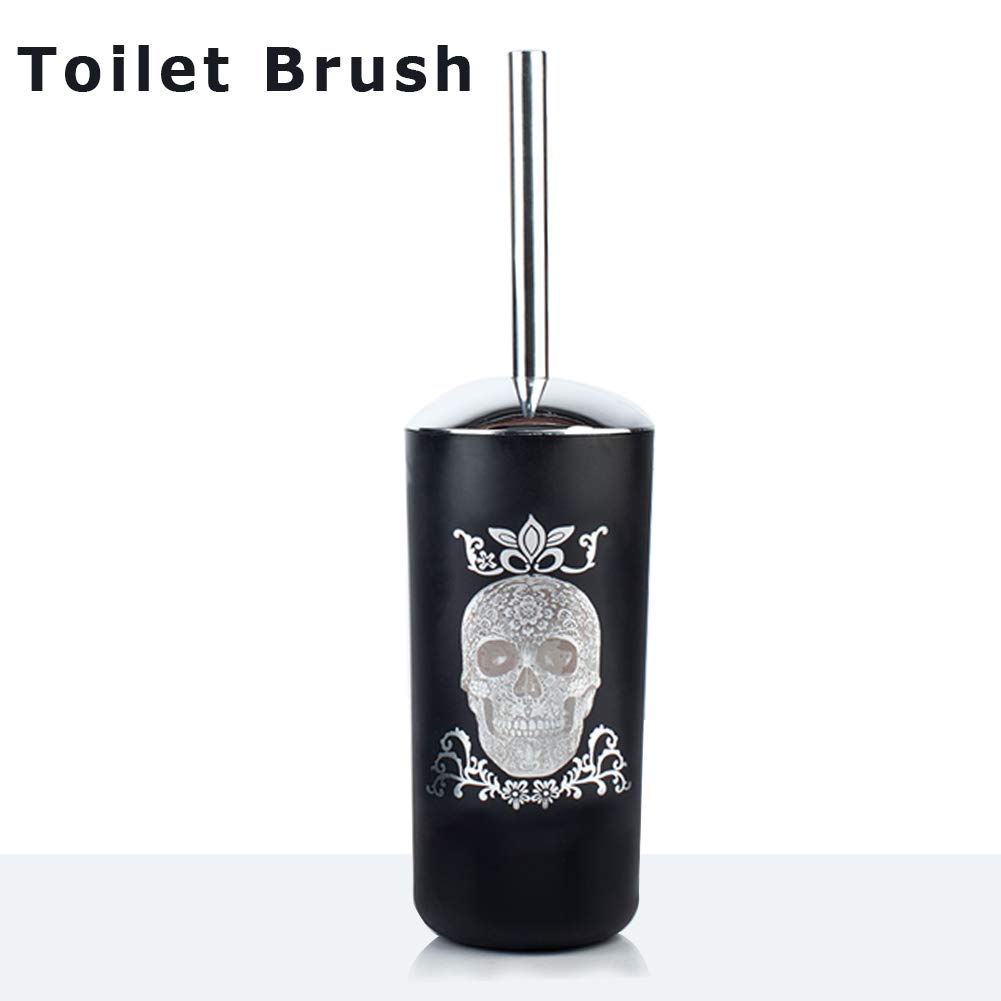 Halloween Bathroom Accessories Set 6 Piece Plastic Bathroom Ensemble Soap Dispenser Toothbrush Holder Tumbler Soap Dish Trash Can Toilet Brush Holder for Decorative Countertop Housewarming Gift(Black)